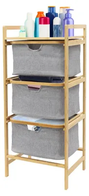 Image de Panier à linge en bambou avec 3 compartiments - Naturel