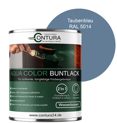 Produktbild von Contura 750ml. Buntlack Lackfarbe Lack Außen Innen Holz Metall Farbe Holzlack Möbellack - Seidenmatt - RAL 5014 Taubenblau