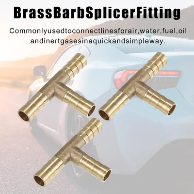 Image de 3 pcs 8mm 0.31" Laiton Voiture Barbelure Tuyau Raccord T Forme 3 Chemins Connecteur