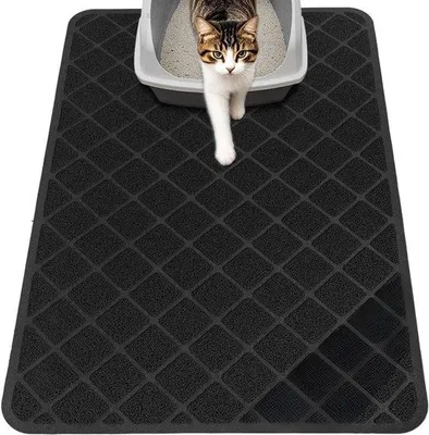 Produktbild von Famanu Katzenstreu-Matte 89 x 58 cm – Doppellagige PVC-Wabenstruktur – Wasserfest und leicht zu reinigen – Schwarz