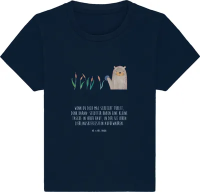 Produktbild von Mr. & Mrs. Panda Babyshirt Otter Stein 6. - 12. Monat - French Navy - Geschenk, Pflanzen, Fun Facts,  T-Shirt, Kinder, Seeotter, Baby, Oberteil, Witzige Fakten