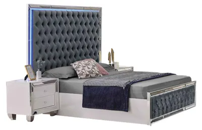Zdjęcie produktu dla Łóżko Chesterfield podwójne łóżko szare rama łóżka led rama łóżka tapicerka