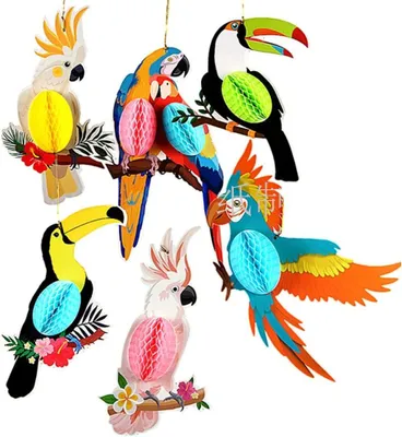 Productafbeelding van Tropische papegaai hangdecoratie - Set van 6 - Honingraatpapegaai - Tropische vogeldecoratie voor Hawaï-decoratie