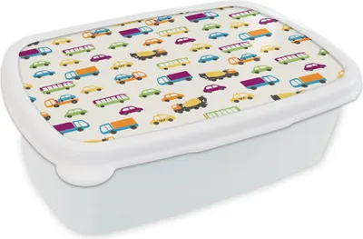 Produktbild von KitchenYeah® Lunchbox Brotzeit Brotdose 17x11 cm Auto - Muster - Fahrzeuge Kinder Brotzeitdose - Lunch Box - Kinder - Sandwich-Box - Schulbox - Lunch Boxen