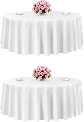 Image de Lot de 2 nappes rondes - Nappe Ø 305 cm - Infroissable - Lavable en machine - Tissu polyester - Protection de nappe - Pour fêtes, mariages et banquets - Blanc