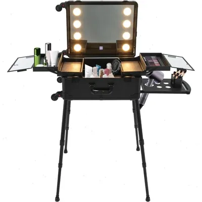 Immagine prodotto di Valigetta professionale per il trucco - Valigetta trolley per il trucco - 53 cm - 8 luci LED - Maniglia telescopica a scomparsa - Materiale ignifugo - Nero