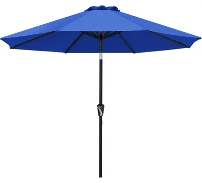Zdjęcie produktu dla Parasol 270 cm, kolor królewski niebieski, wodoodporny, rama aluminiowa, mechanizm otwierania za pomocą korby, funkcja regulacji kąta nachylenia