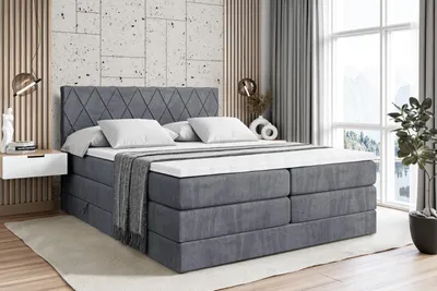 Produktbild von ALTDECOR Boxspringbett mit 2 Matratzen und Topper - 200x200 cm - LEPARO KING - Dunkelgrau Samt - Polsterbett mit, H3- und H4- Matratzen, Bettkasten und Lattenrost, Bett mit Stauraum