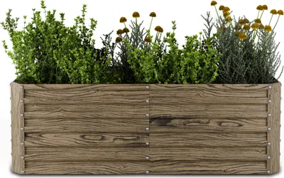 Image de Blumfeldt Jardinière surélevée High Grow Straight, 972 L en acier galvanisé résistant, Aspect bois, Ergonomique & facile à monter pour fleurs, herbes & légumes – Drainage optimal