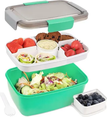 Produktbild von Bugucat Lunchbox 2000ML - Auslaufsichere Brotdose mit Fächern, Salatbox to Go für Schule Büro Picknick