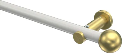 Produktbild von Interdeco Gardinenstange / Vorhangstange Weiß / Messing-Optik, Typ Platon Luino (Kugel) ohne Ringe, 20 mm Ø 1-läufig, 240 cm