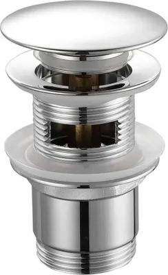 A chrome-plated pop-up drain assembly for a sink.