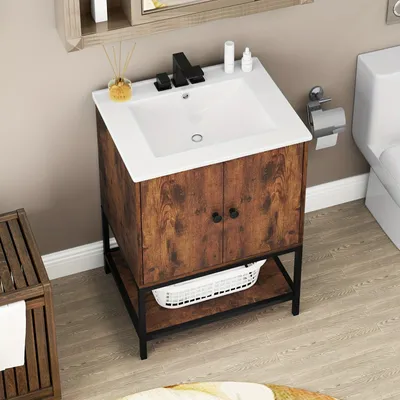 Zdjęcie produktu dla Meble łazienkowe - Szafka pod umywalkę - Dolna szafka - Szafka łazienkowa - Wolnostojąca - Umywalka ceramiczna