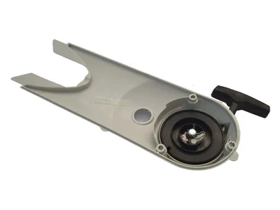 A close-up studio shot of a starter pull cord assembly for a Stihl TS400 cut-off saw, isolated on a white background.