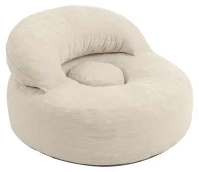 SoBuy Sitzsack FST100-MI mit Rückenlehne und Hocker, beigefarbener Cordstoff im Runddesign