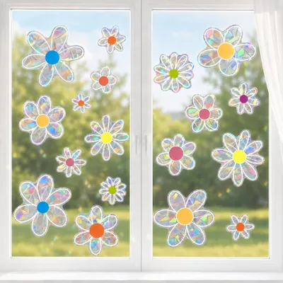 Productafbeelding van 22 Kleurrijke Zelfklevende Raamstickers met Bloemenmotieven