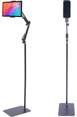 Image de Support pour tablette sur pied - Fixation rotative à 360° - Hauteur 1,35 m - Pour tablettes de 12 à 18 cm - Capacité de charge : 500 à 700 g - Acier au carbone