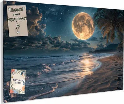 Produktbild von Magnettafel 90x60cm magnetisch & beschreibbar Metall-Board - Mondnacht am Strand