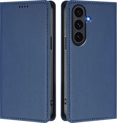 Obrázek produktu pro Kožené pouzdro pro Samsung Galaxy S25 FE, magnetické flipové pouzdro zPolyuretankůže se stojánkem Tmavě modrá