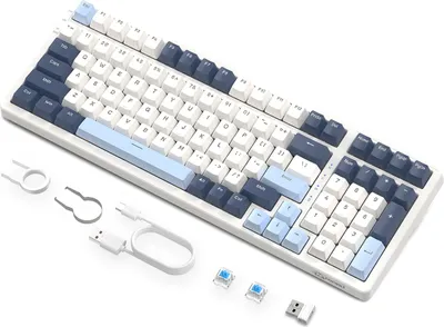 Produktbild von K8 Drahtlose Gaming-Tastatur, RGB Backlit, Hot-Swap Mechanisch, Bluetooth 5.0/2,4GHz/USB-C, 4000mAh Akku für Mac/Win, grüne Achse