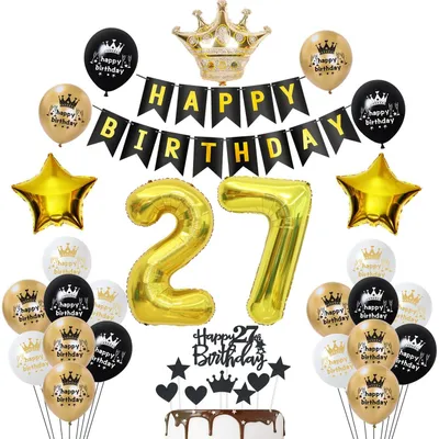 27. Geburtstagsdeko-Set Schwarz-Gold, Folienballons & Latexballons