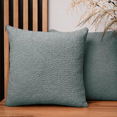 Produktbild von MG Design 2er Set Kissenbezüge 55 x 55 cm in Dunkelgrün - mit Reißverschluss, fein gewebt mit Chenille-Haptik, pflegeleich