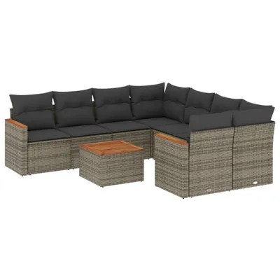 Produktbild von vidaXL 9-tlg. Garten-Sofagarnitur mit Kissen Grau Poly Rattan