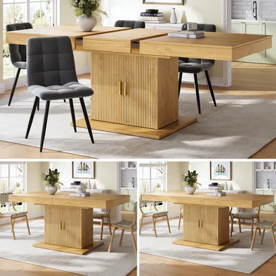 Produktbild von STILVORA Esstisch mit Ausziehfunktion 140-180 cm und integriertem Stauraum, Ausziehtisch mit Riffeltüren, Tisch mit herausnehmbaren Einlegeböden