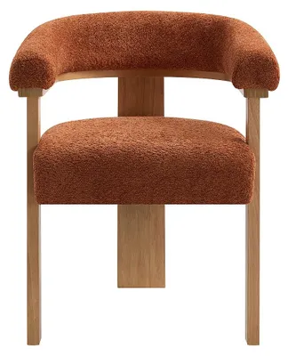 Produktbild von Stuhl mit Armlehnen aus Bouclé-Stoff und natürlichem Kautschukholz - Terracotta LIVELIA