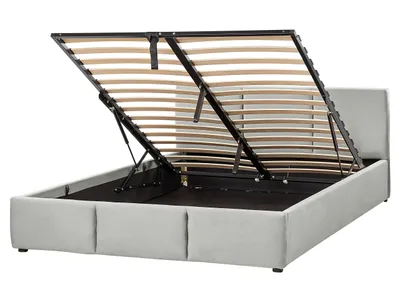 Obrázek produktu pro BELIANI Postel s úložným prostorem světle šedá sametové čalounění manželská postel 160 x 200 cm prošívané čelo ložnice