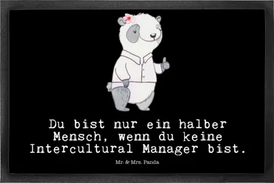 Produktbild von Mr. & Mrs. Panda fußmatte Intercultural Manager Herz 50 x 75 cm - Schwarz - Geschenk, Fußabtreter, Schmutzmatte, Eingangsmatte, Schmutzfangmatte, Schmutzfangteppich