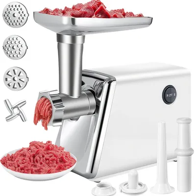 Produktbild von 2800W Elektrischer Fleischwolf, 3in1 Multi Küchenmaschine,Super-intelligenter Wärmeschutz,Wurstmaschine mit 3 Lochscheiben, 4 Kegel-Klingen