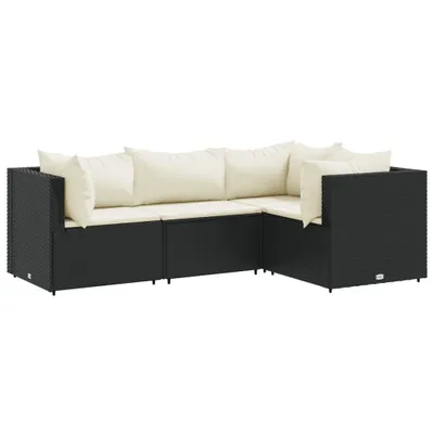 Produktbild von vidaXL 4-tlg. Garten-Lounge-Set mit Kissen Schwarz Poly Rattan