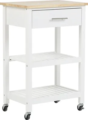 Produktbild von BELIANI Servierwagen Weiß MDF Platte Gummibaumholz Kiefernholz  86 x 50 x 40 cm Landhausstil Multifunktionell Viel Fächer Wohnzimmer