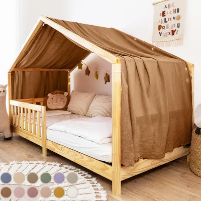 Produktbild von Hausbetthimmel aus Musselin - Hausbett Deko für Mädchen & Jungen