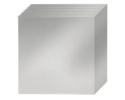 A stack of square, reflective tiles.