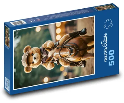 Produktbild von Puzzle 500 Teddybär auf einem Pferd im Dämmerlicht - martinpuzzle