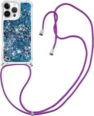 Produktbild von iPhone 16 Pro Hülle - Coverup Liquid Glitzer Back Cover mit Handykette - Blau