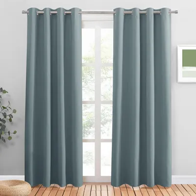 Produktbild von Moderne Wohnzimmer Vorhänge Verdunkelungsgardine 2er Set H 210 x B 140 cm Graublau