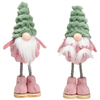 Produktbild von Wichtel Dekofiguren 2er Textil Weihnachtsfiguren Grün, Pink 18 cm
