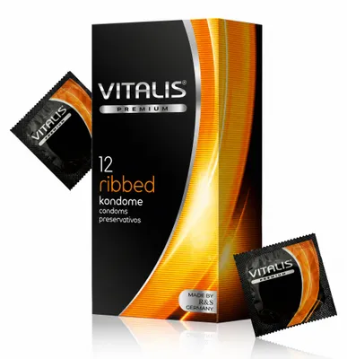 Imagen del producto de Vitalis, paquete de 12 preservativos texturizados, Imagen generada por IA