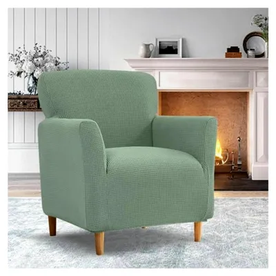 Produktbild von Stretch-Sesselbezug, 1-Sitzer Sofa Jacquard, universell gestrickte Sesselhusse, Flecken- und Verschleißschutz für Wohnzimmer und Büro (Hellgrün)