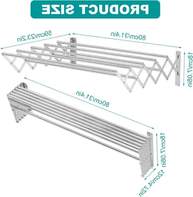 Image de Étagère à linge extensible - Sèche-linge pliable - Pour sécher le linge - Grande capacité de charge - 43-80 cm - Argent