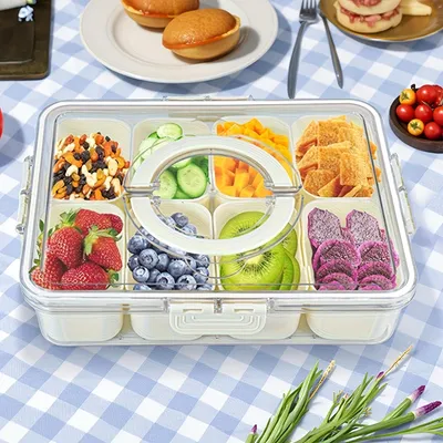 Produktbild von 1Stück Snackschale mit Deckel ,Auslaufsichere ,Snackteller mit 8 Fächern Snack Aufbewahrungsbox,Speisenwärmer Box, BPA-frei,Lunchboxen.