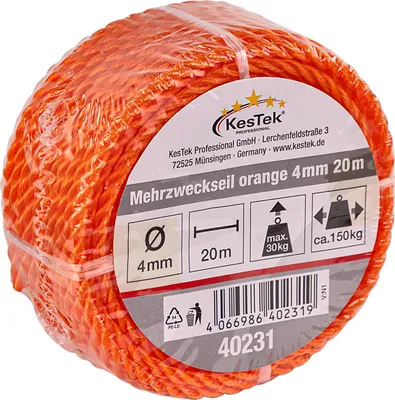 Produktbild von Kestek Mehrzweckseil orange 4 mm, robustes Seil 20 m für vielseitige Anwendungen