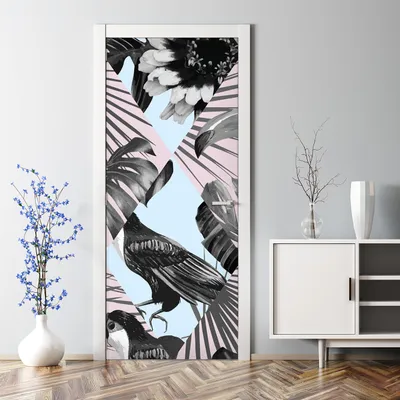 Produktbild von Dekorative Türposter Aufkleber selbstklebend Klebefolie Abnehmbarerdeko Tukan Rosa Blau 77 x 200 cm