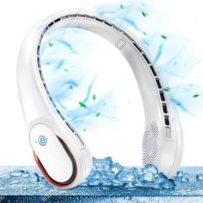 Zdjęcie produktu dla Ręczny wentylator na szyję z obrotem o 360° Mini wentylator na szyję 5200 mAh Ładowalny przez USB Cichy 3-stopniowa regulacja Bezłopatkowy Do domu, biura, kuchni (biały)