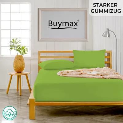Produktbild von Buymax Spannbettlaken 200x200cm Baumwolle 100% Spannbetttuch Bettlaken Jersey, Matratzenhöhe bis 25 cm, Farbe Apfelgrün