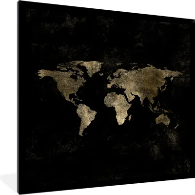Produktbild von MuchoWow® MuchoWow® Gerahmtes Poster Weltkarte - Schwarz - Gold 40x40 cm - Poster mit zchwarzem Bilderrahmen - Mit Rahmen - Wanddekoration Schlafzimmer