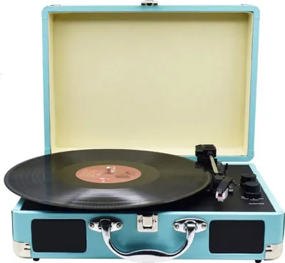Obrázek produktu pro CD přehrávač, gramofon, vinylový reproduktor Bluetooth, připojení BT, podporuje 7/10/12palcové desky, modrá barva